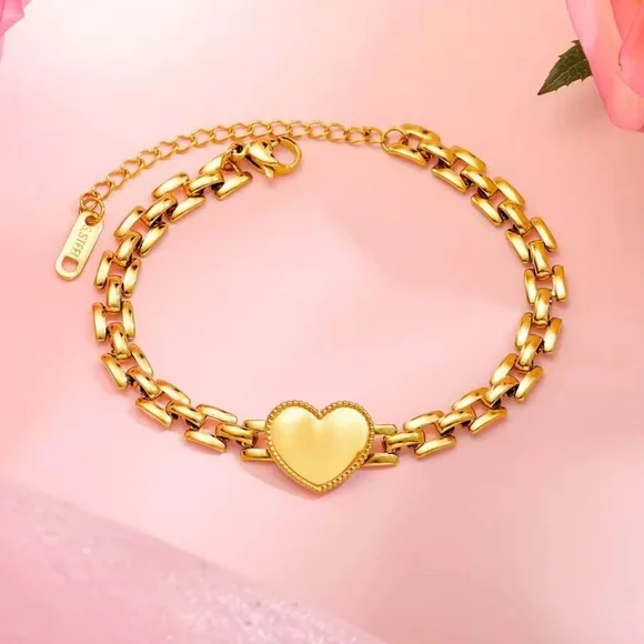 New! Women stainless steel Gold plated Heart charm Bracelet - Picture 4 of 5